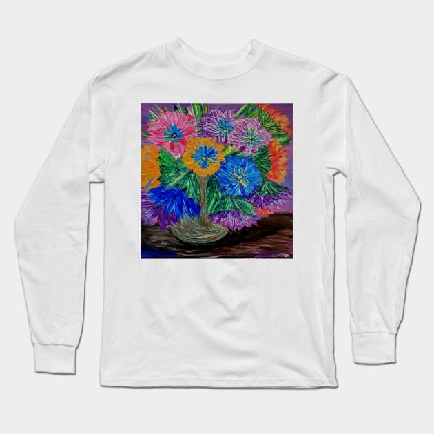 Burst of colorful flowers Long Sleeve T-Shirt by kkartwork